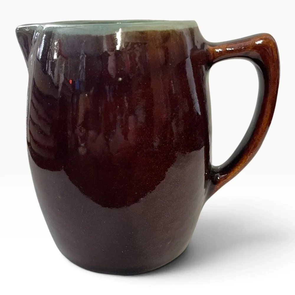 Vintage Marcrest Glazed Stoneware Pitcher Jug Brown Teal Creamer Syrup Gravy